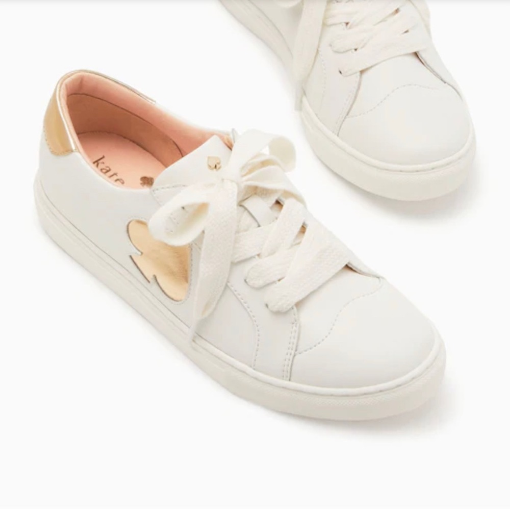 🆕 Kate Spade Fez Sneakers, Optic White / Pale Gold, 7.5